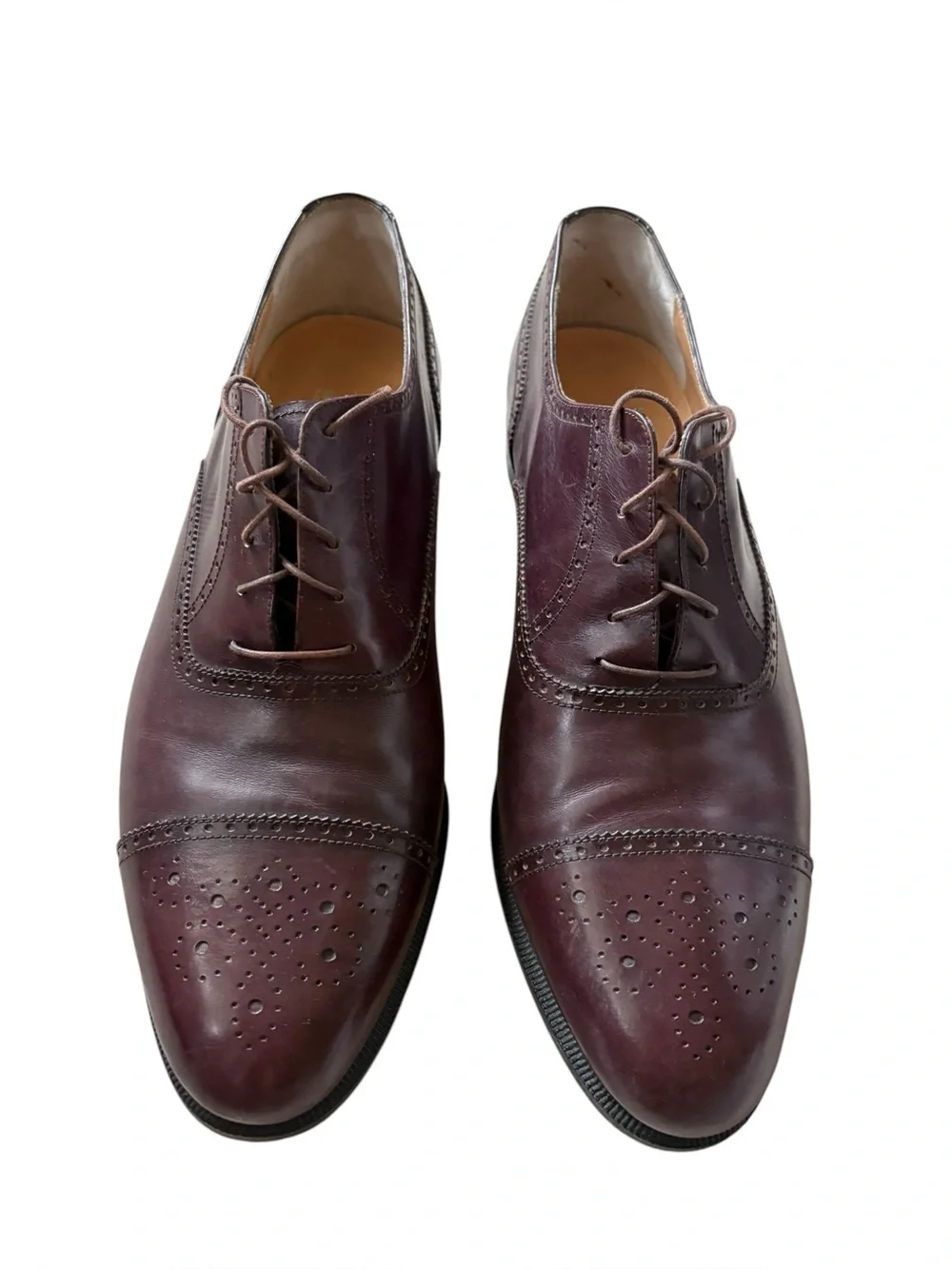 Salvatore Ferragamo Lavorazione Artigiana Burgundy Leather Cap Toe Oxfords